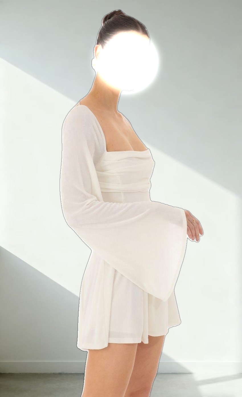 Flare Sleeve Dress in Ivory