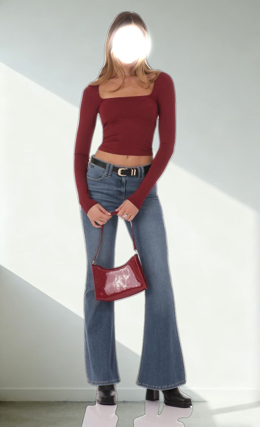 Scoop Neck Long Sleeve Top in Burgundy