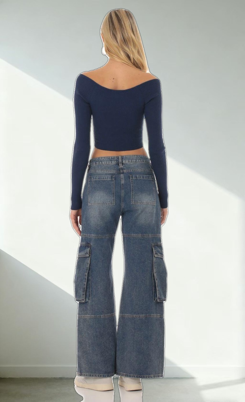 Ribbed Cutout Top in Navy