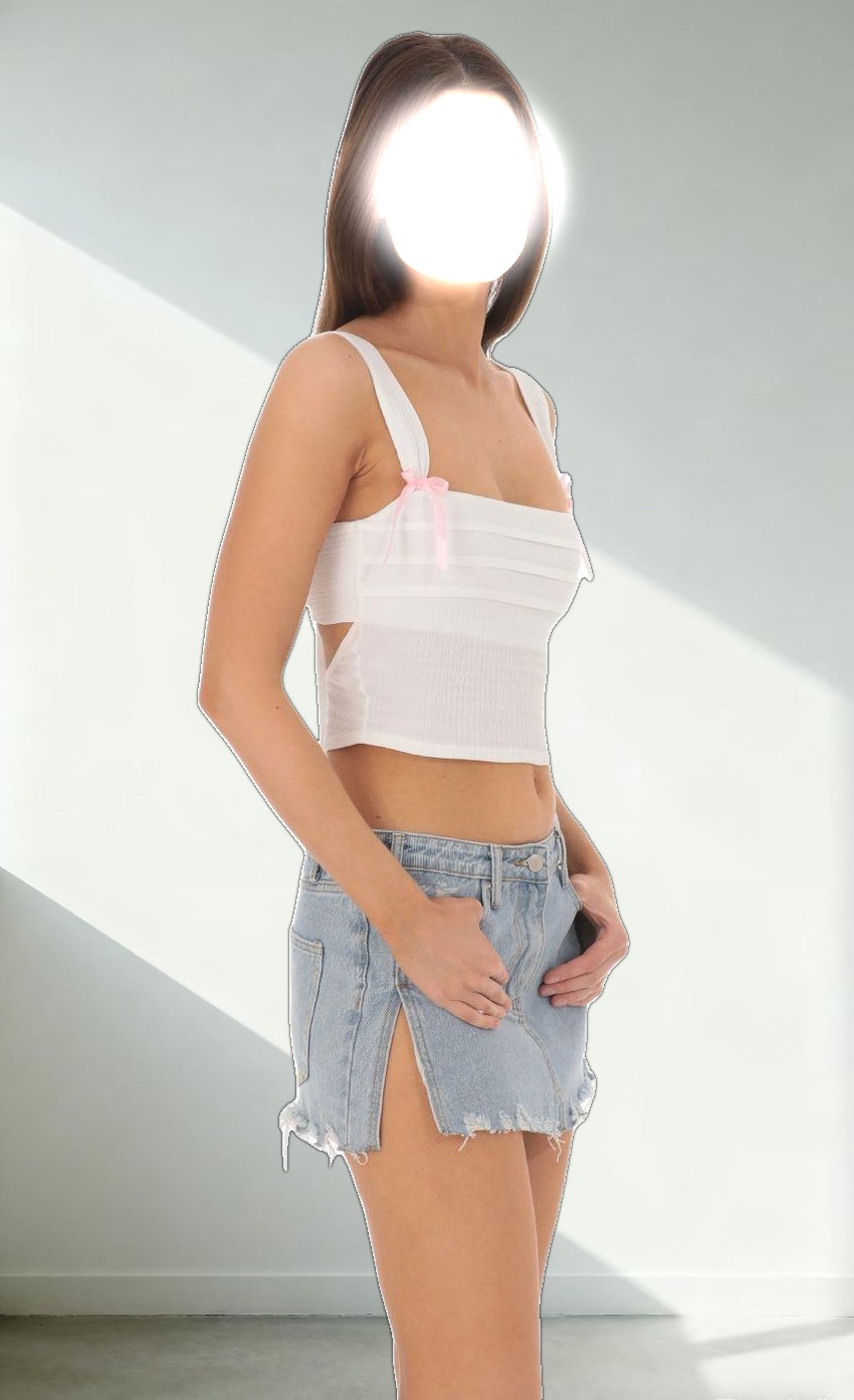 Double Pink Bows Top in White