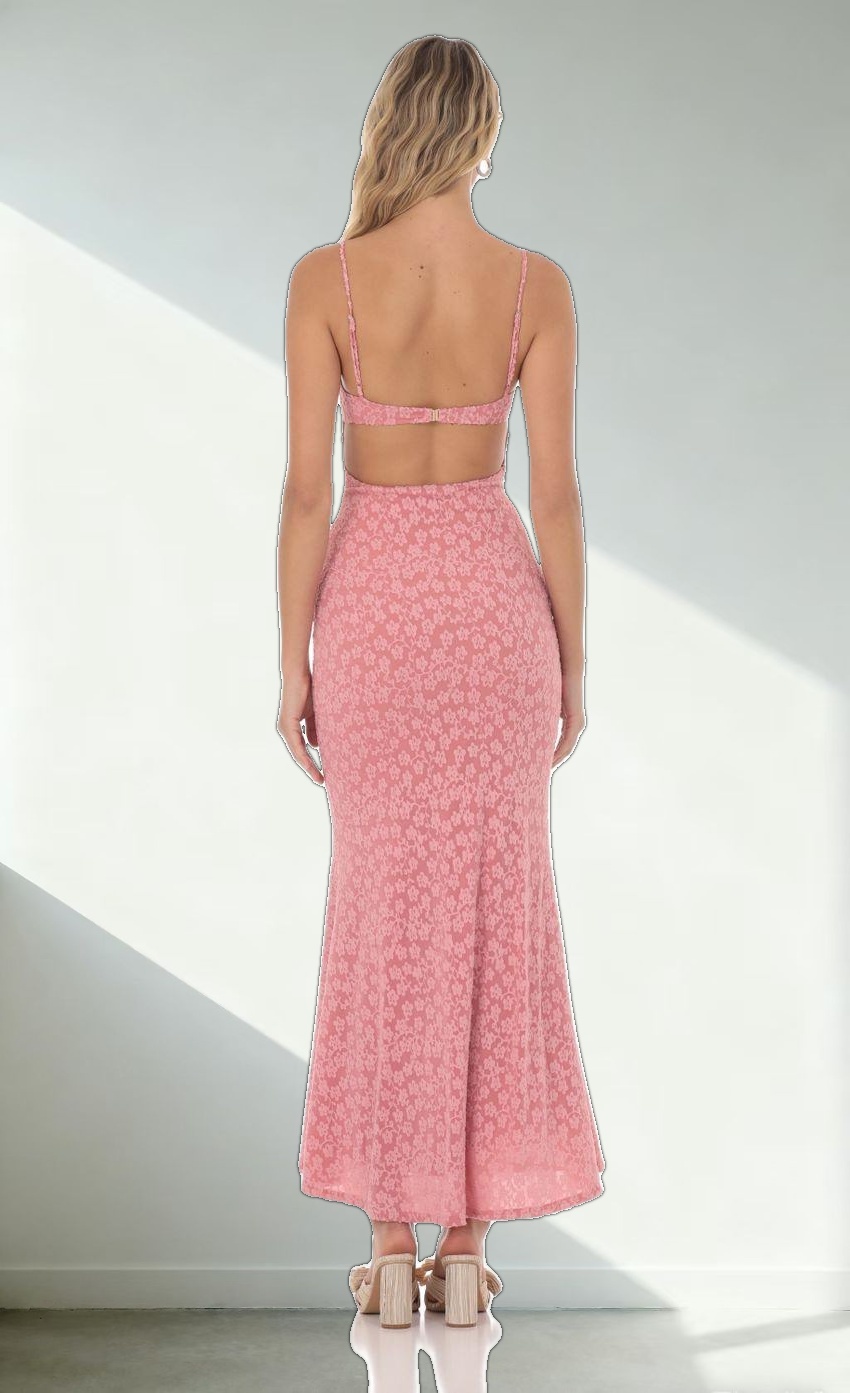 Textured Floral Maxi Dress in Pink