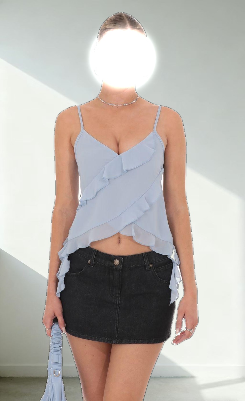 Ruffle Tassel Top in Sky Blue