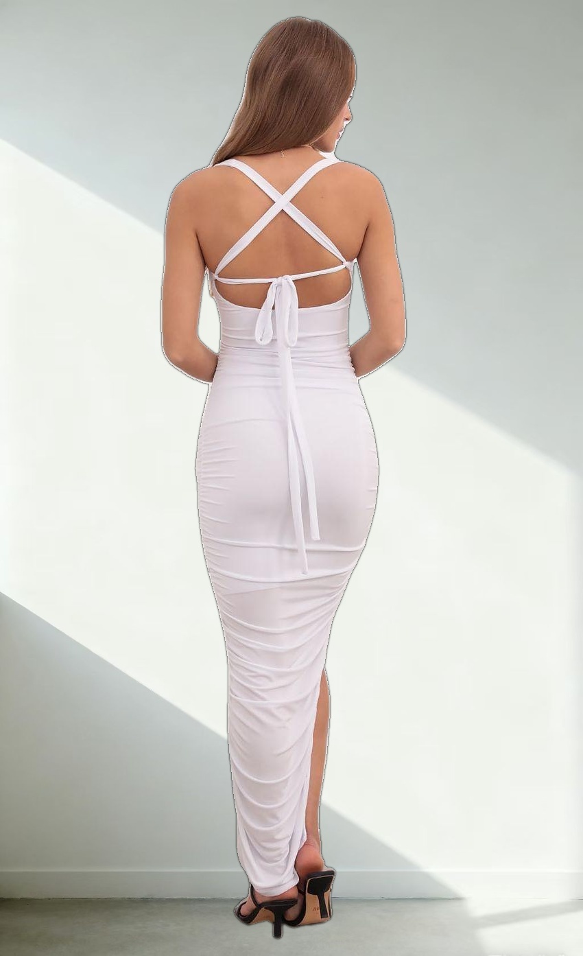 Ruched Cutout Maxi in White