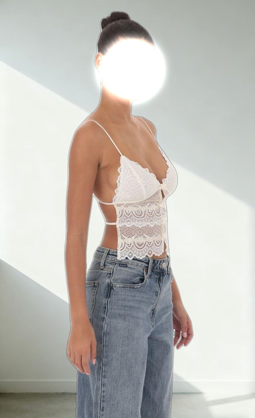 Lace Two-Tone Top in Cream and White