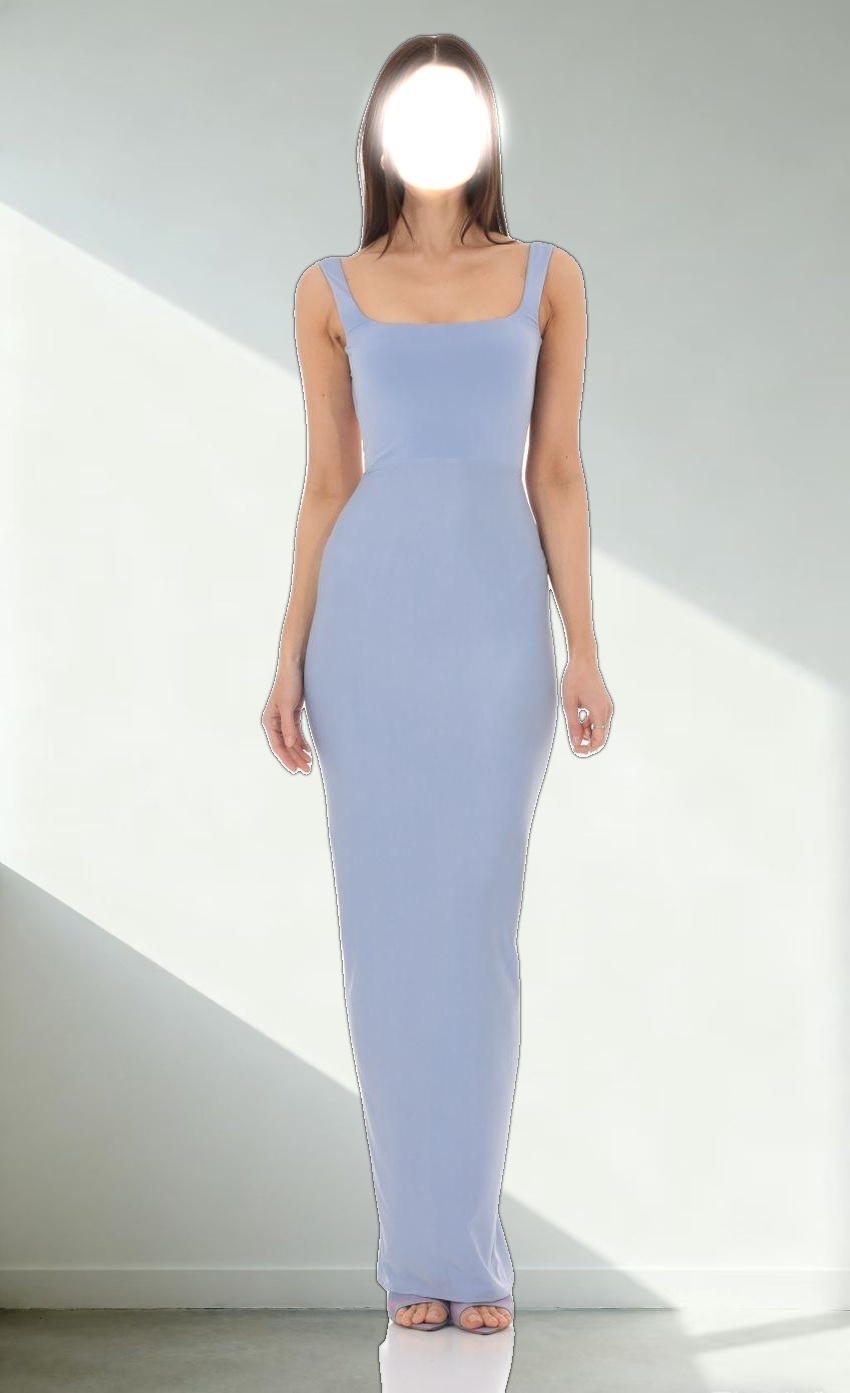 Square Neck Open Back Maxi Dress in Powder Blue