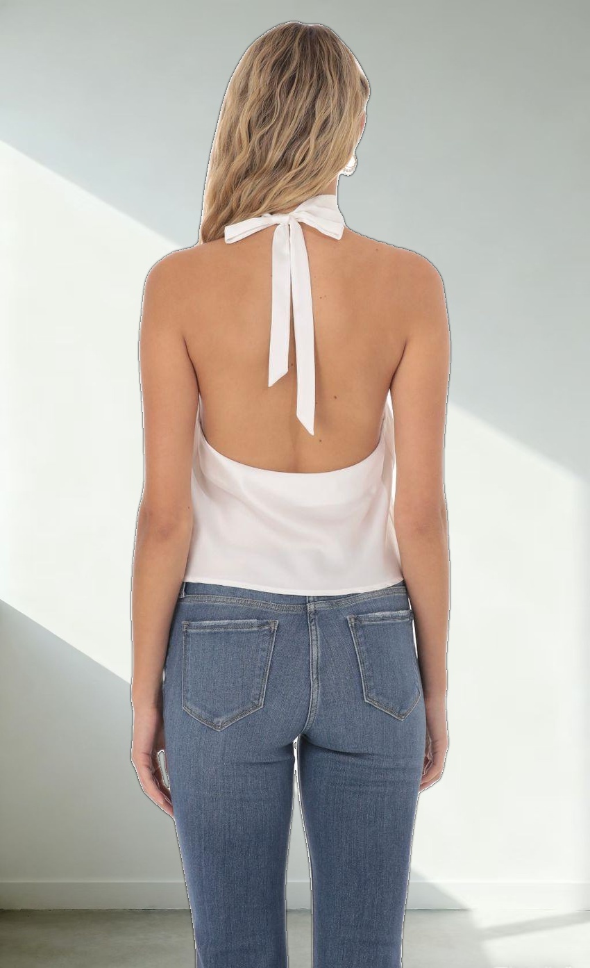 Mock Neck Satin Top in White