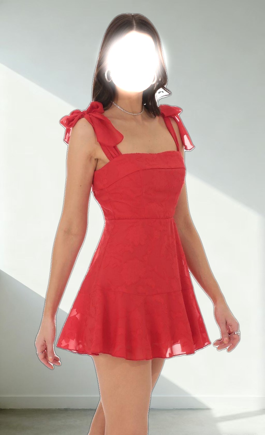 Textured Floral A-line Dress in Red