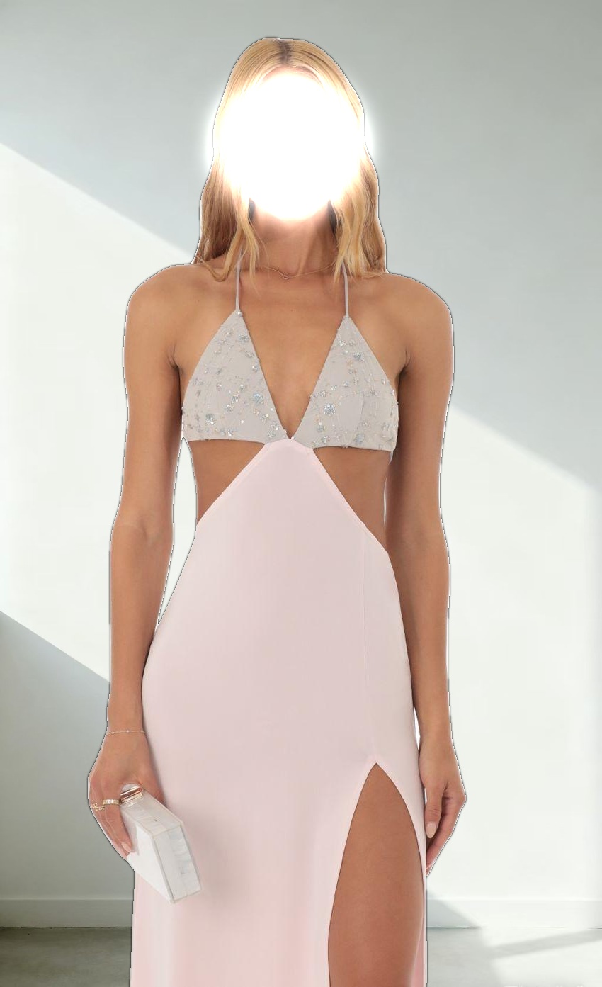 Two Toned Sequin Bikini Cutout Dress in Pink