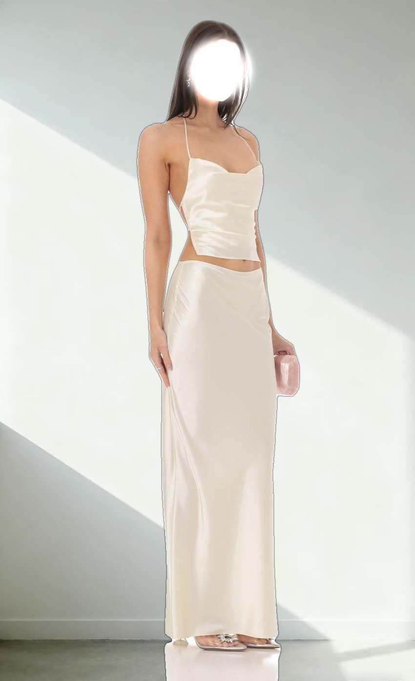 Satin Slip Two Piece Set in Ivory