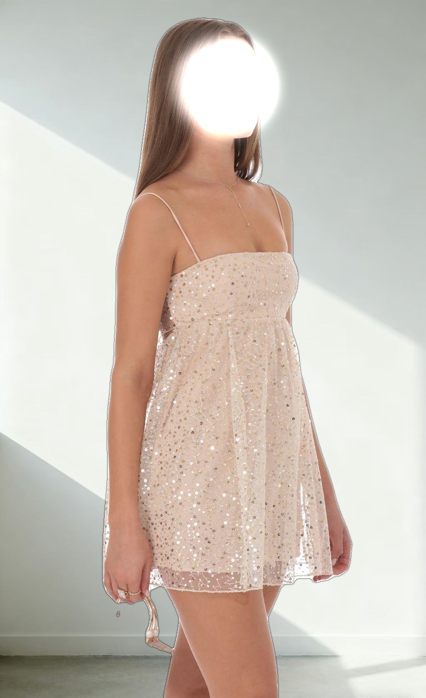 Sequin Baby Doll Dress in Beige