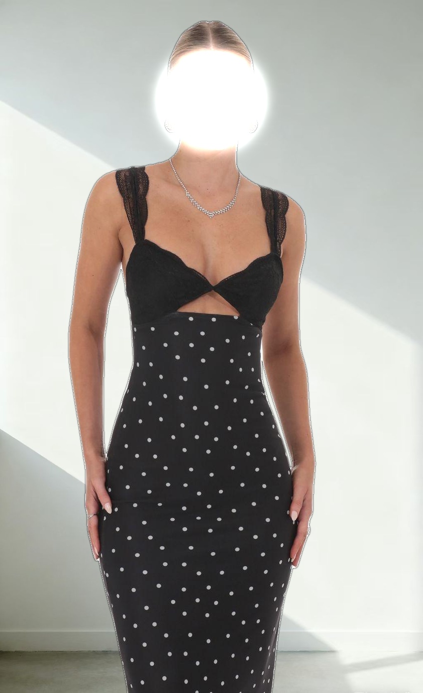 Cutout Polka Dot Maxi Dress in Black