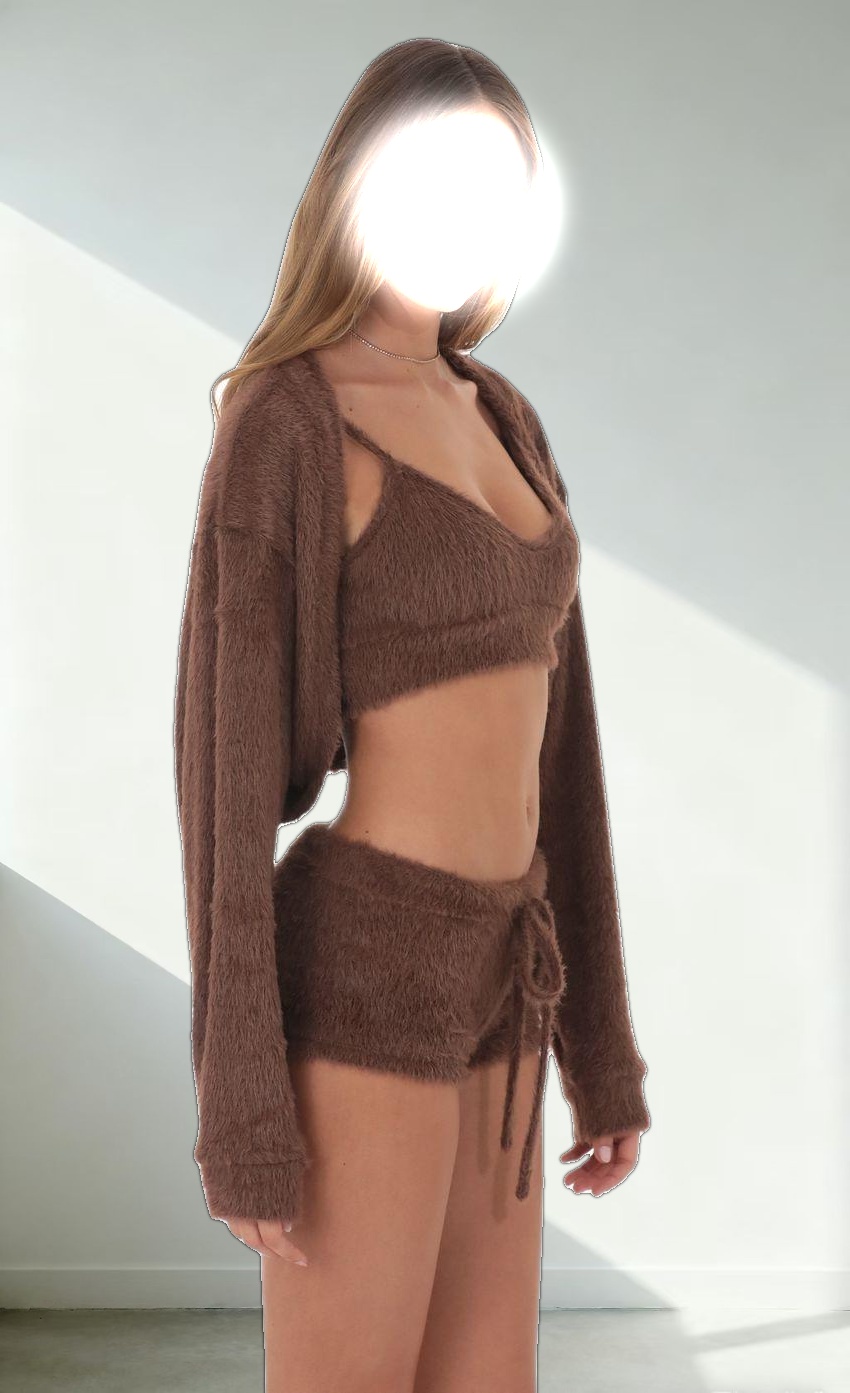 Open Fuzzy Cardigan in Brown