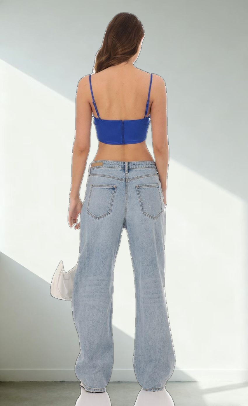 Satin Corset Crop Top in Royal Blue