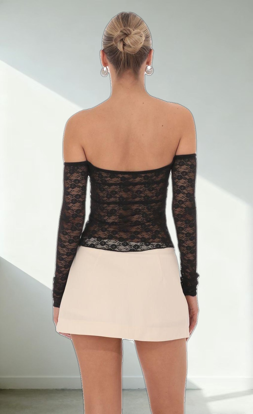 Off Shoulder Lace Flyaway Top in Black