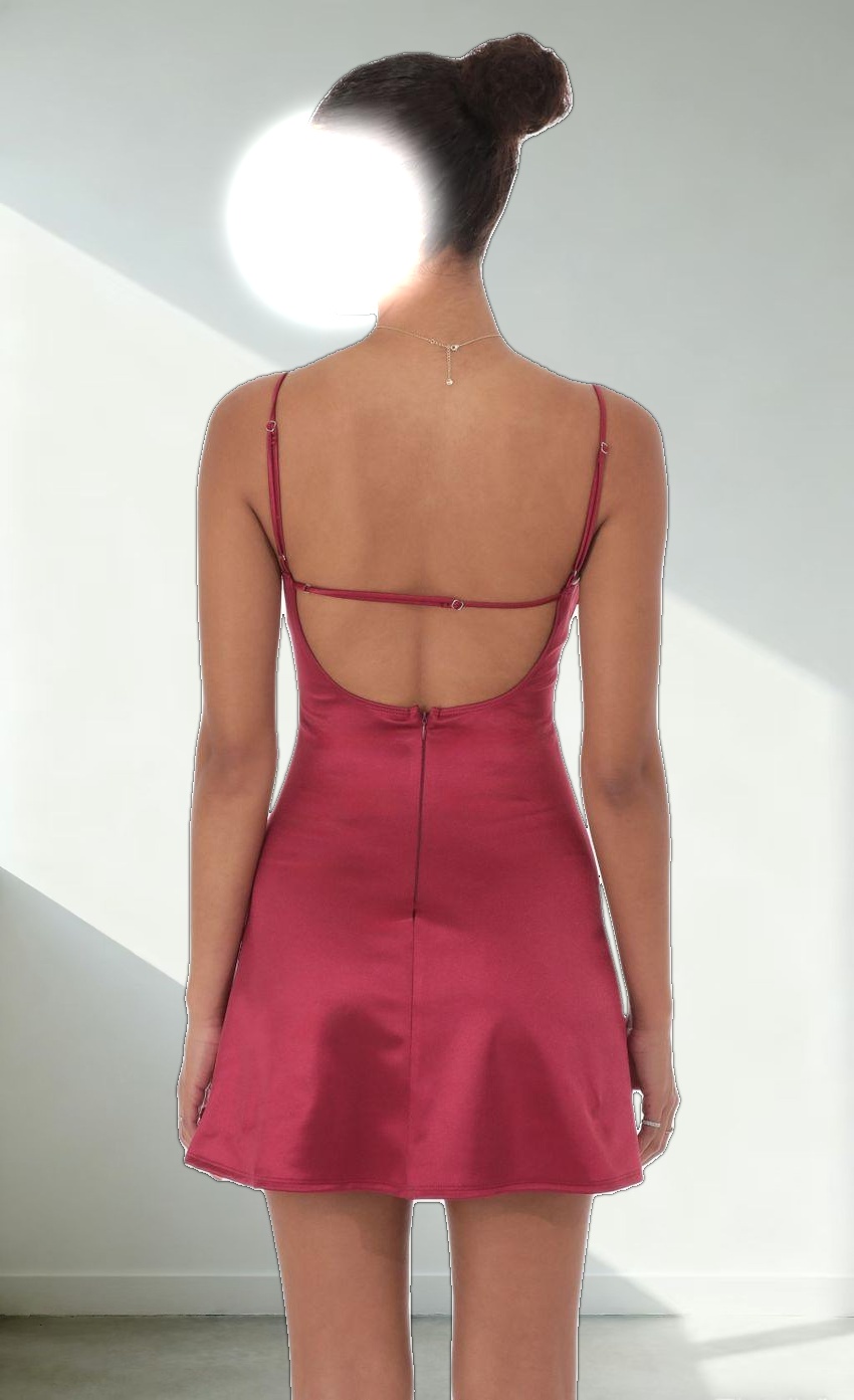 Satin Front Hook Dress in Maroon