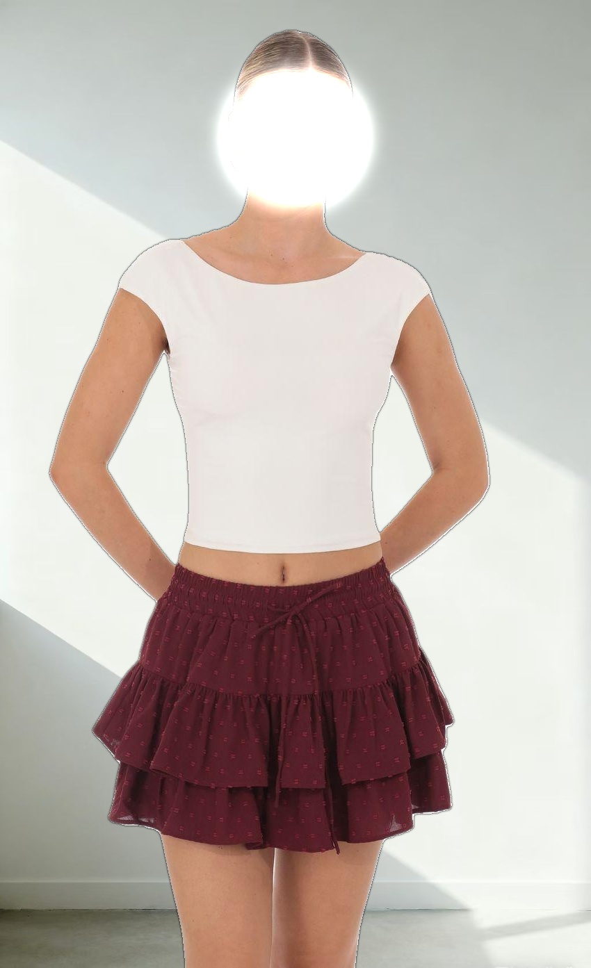Dotted Ruffle Skort in Burgundy