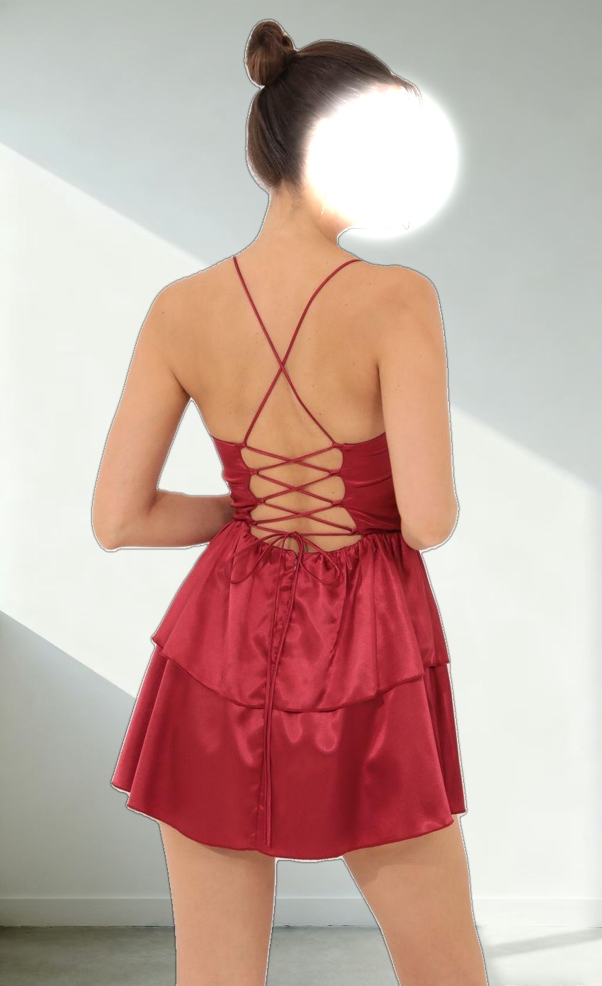 Satin Ruffle Dress in Red