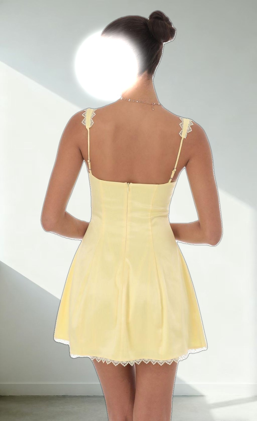 Satin Embroidered Fit and Flare Dress in Yellow