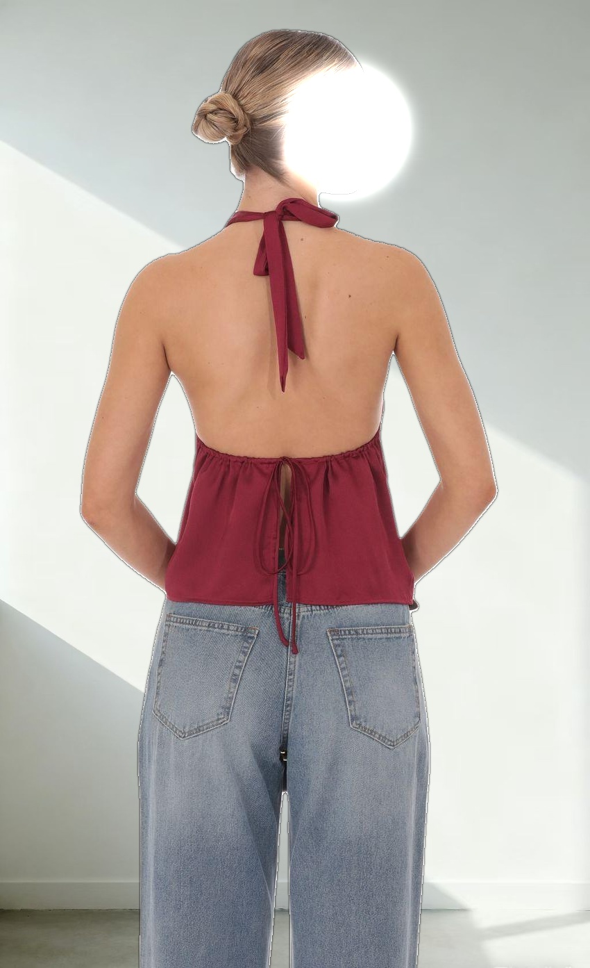 Satin Halter Top in Burgundy