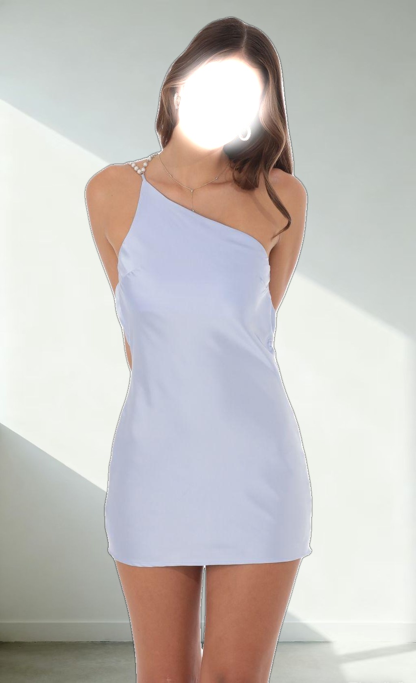 Pearl One Shoulder Satin Dress in Blue