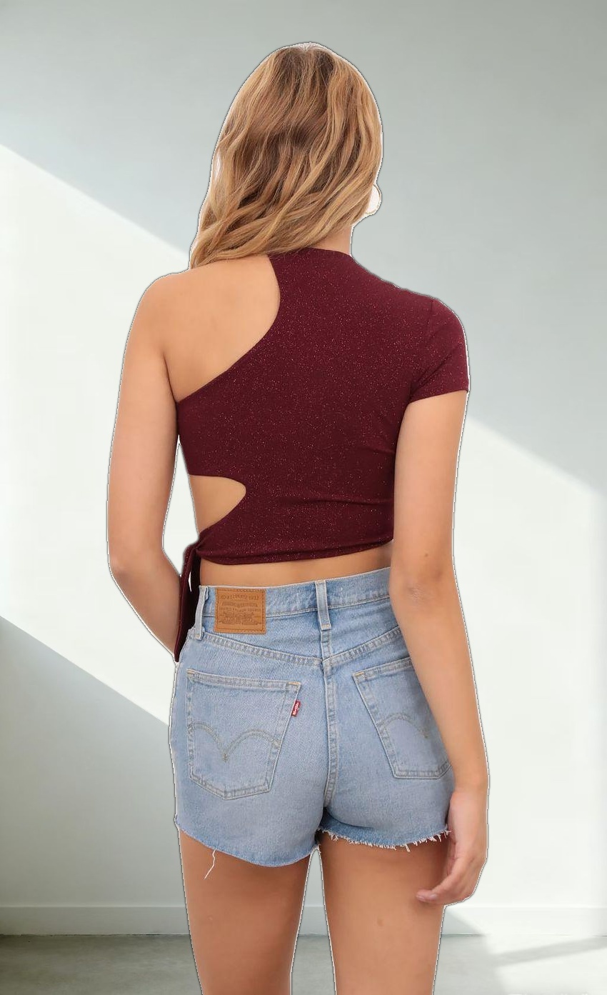 Tied Down Crop Top in Burgundy Shimmer