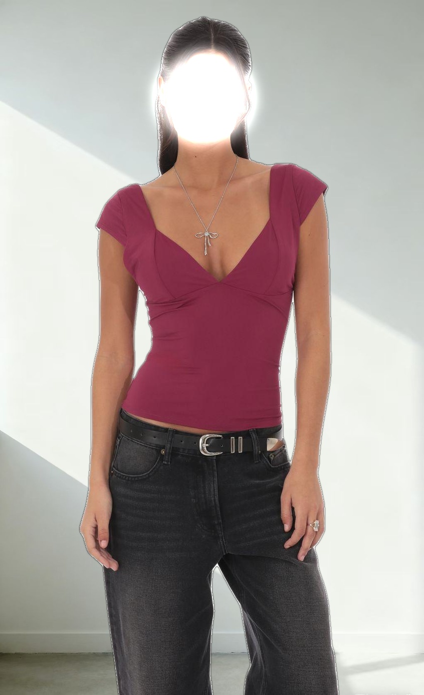 Short Sleeve V-Neck Top in Plum