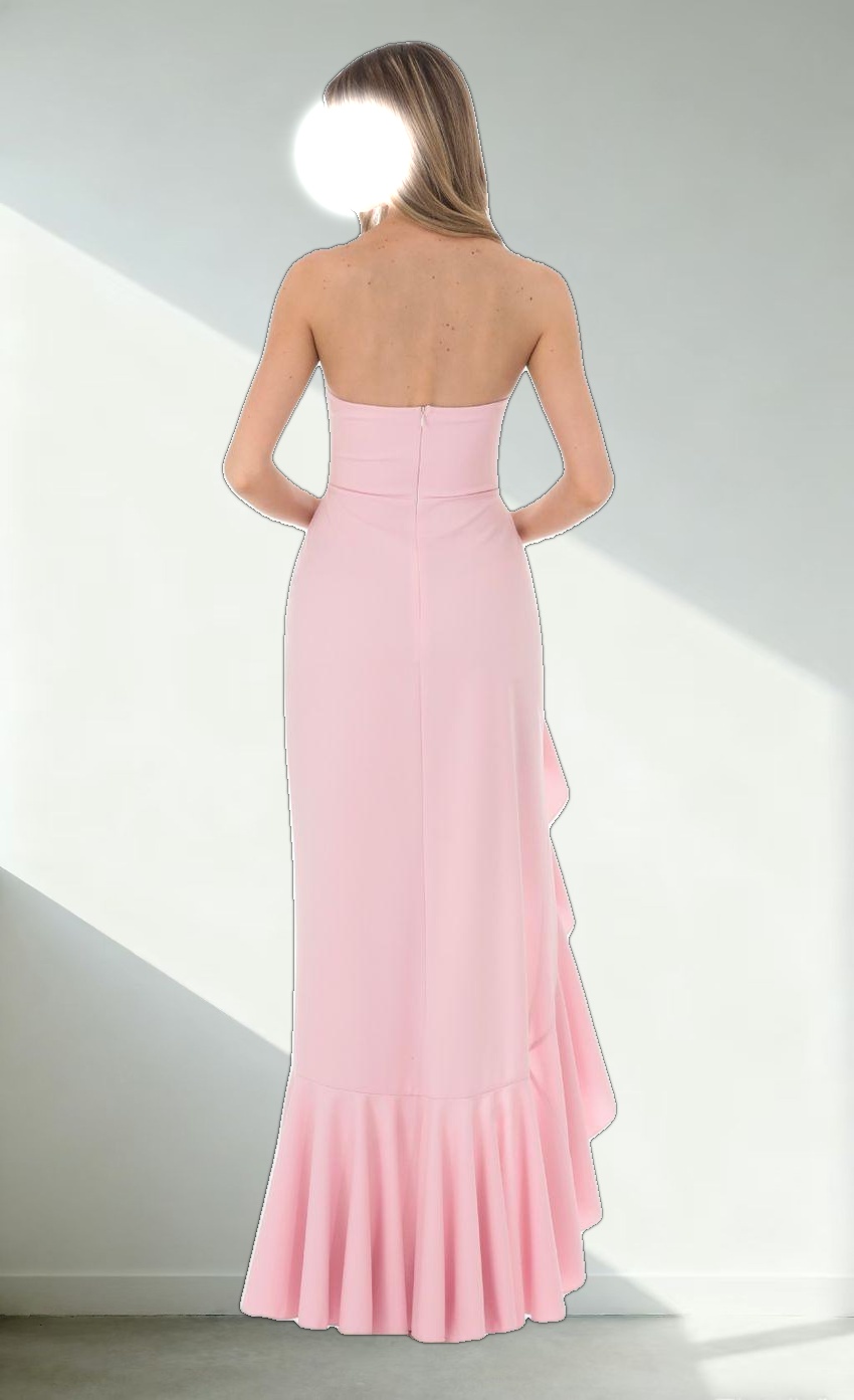 Ruffle Slit Strapless Corset Maxi Dress in Pink