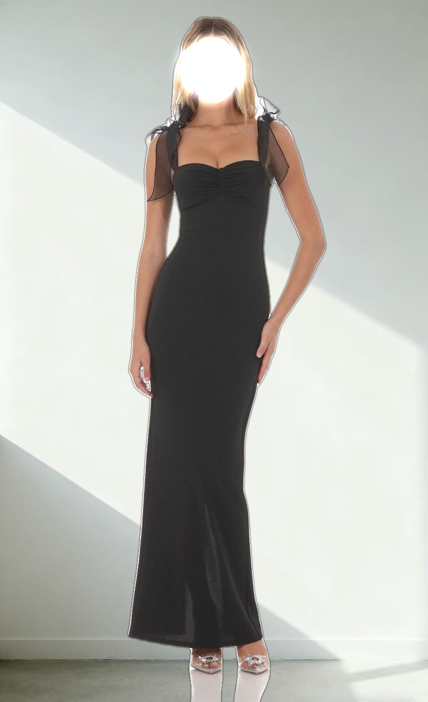 Shoulder Ties Maxi Dress in Black