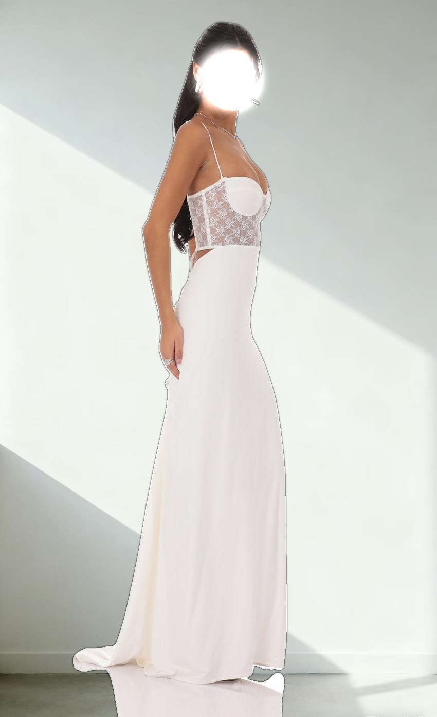 Shimmer Lace Cutout Maxi Dress in White