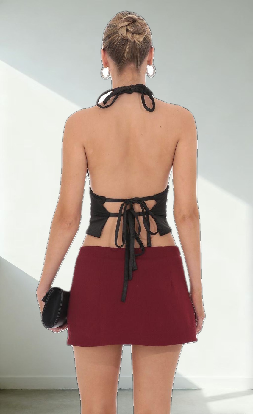 Side Slit Mini Skort in Burgundy