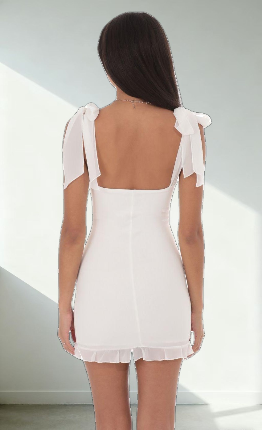 Shoulder Ties Ruffle Dress in White