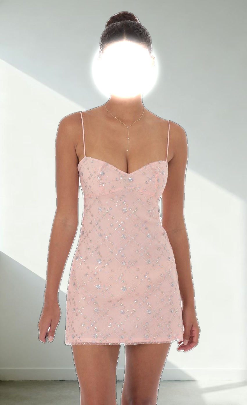 Glitter Sequin Babydoll Dress in Pink