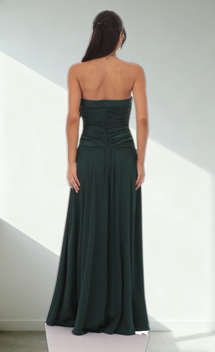 Strapless Drop Waist Maxi Dress in Green