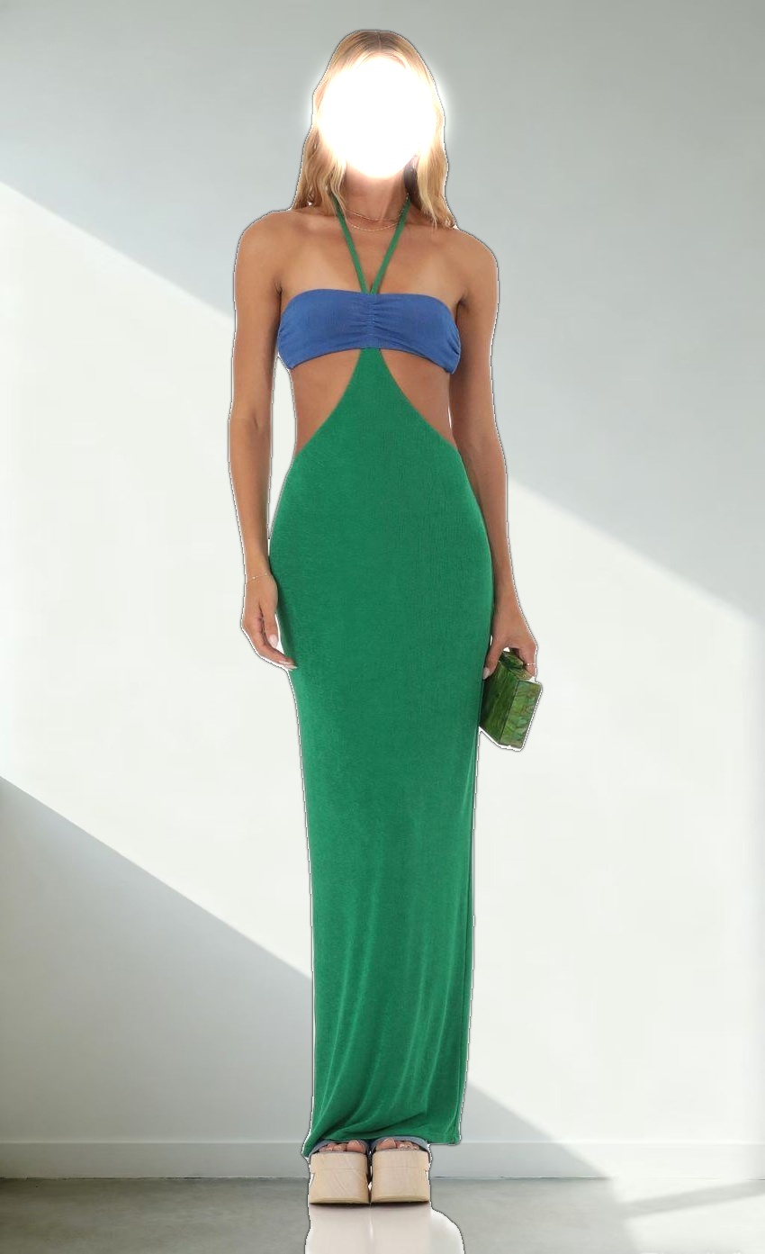 Two Toned Cutout Maxi Dress in Blue and Green