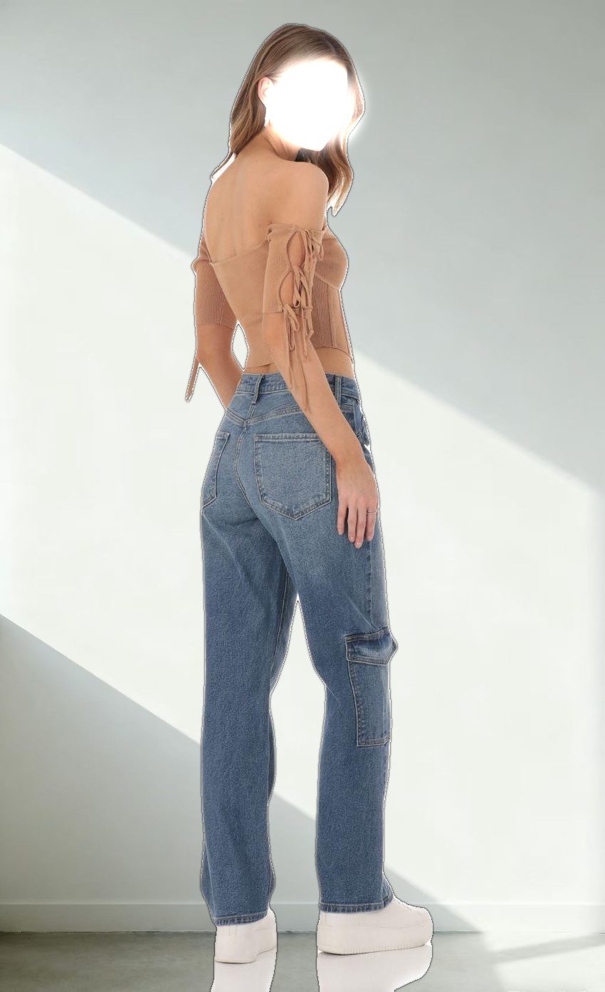 Ribbed Off Shoulder Corset Top in Brown