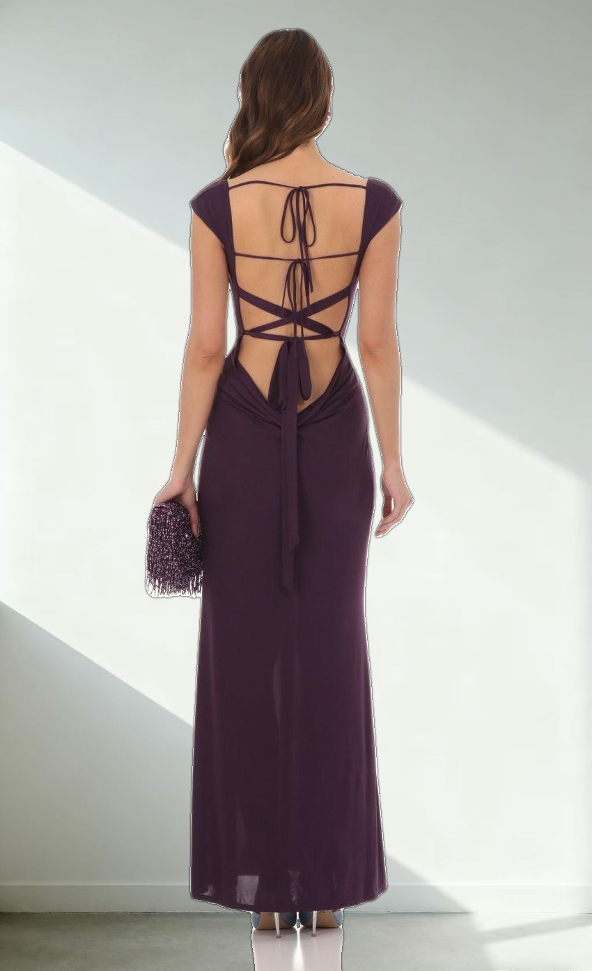 Strappy Cowl Neck Maxi Dress in Purple