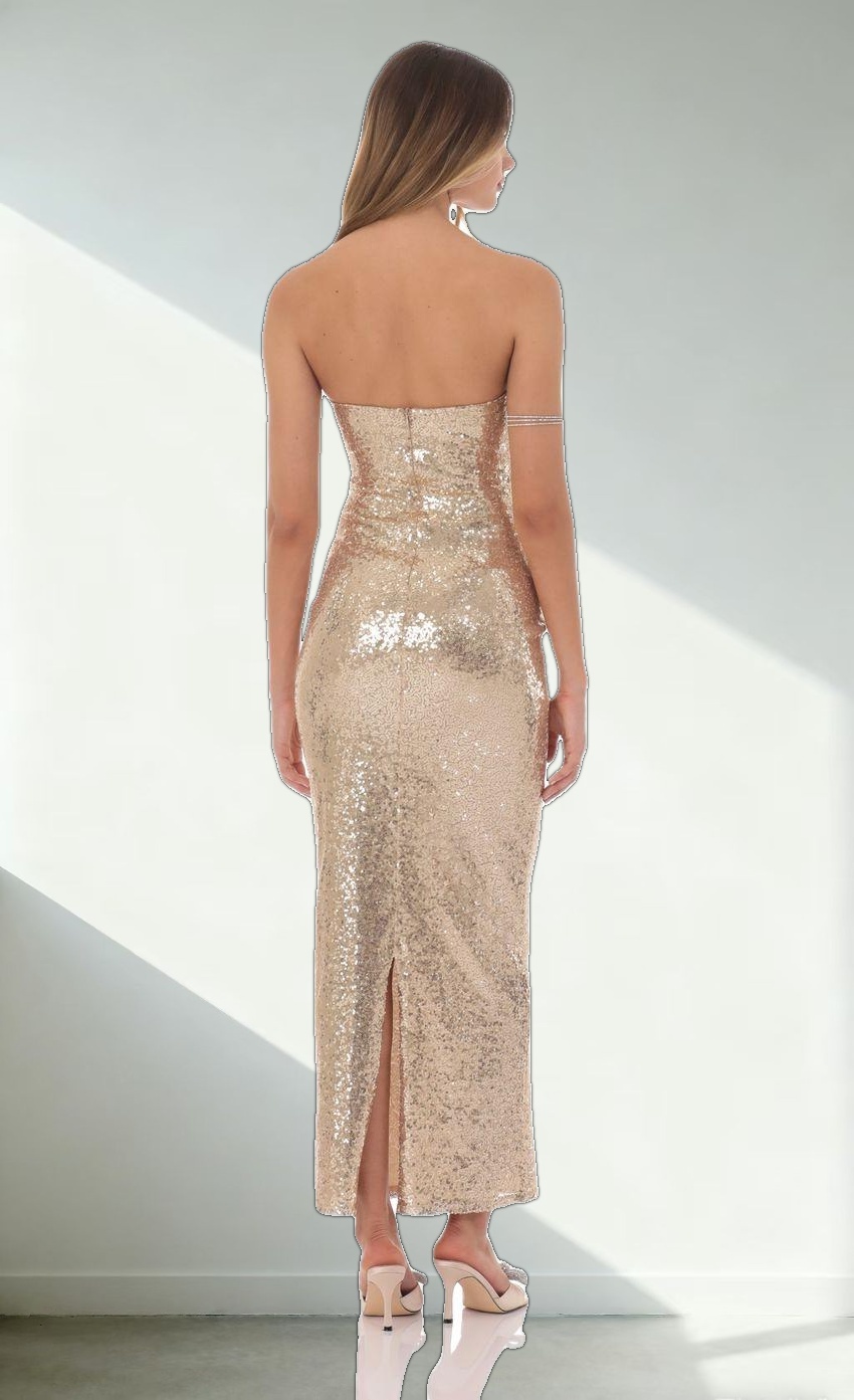 Sequin Bow Cutout Maxi Dress in Gold