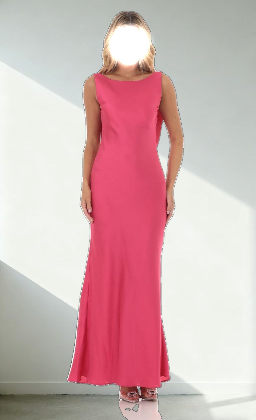 Satin High Neck Open Back Maxi Dress in Magenta
