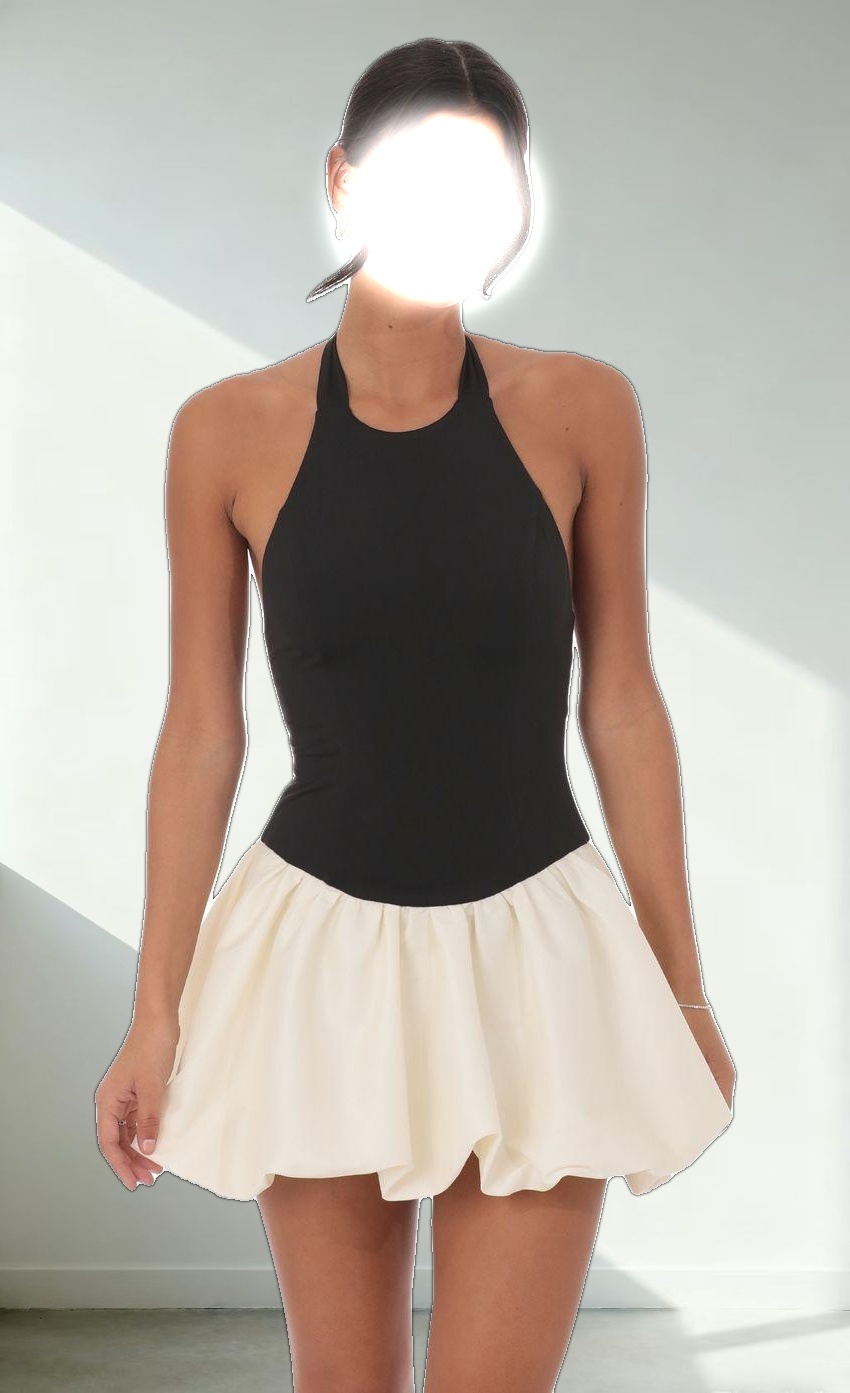 Halter Bubble Dress in Black and White