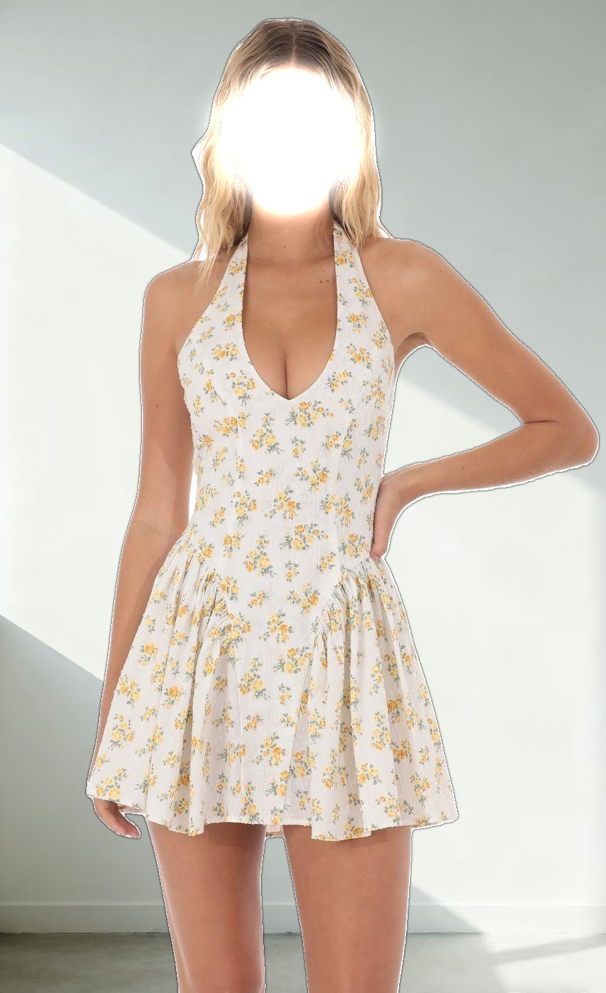 Floral Dotted Halter Dress in White