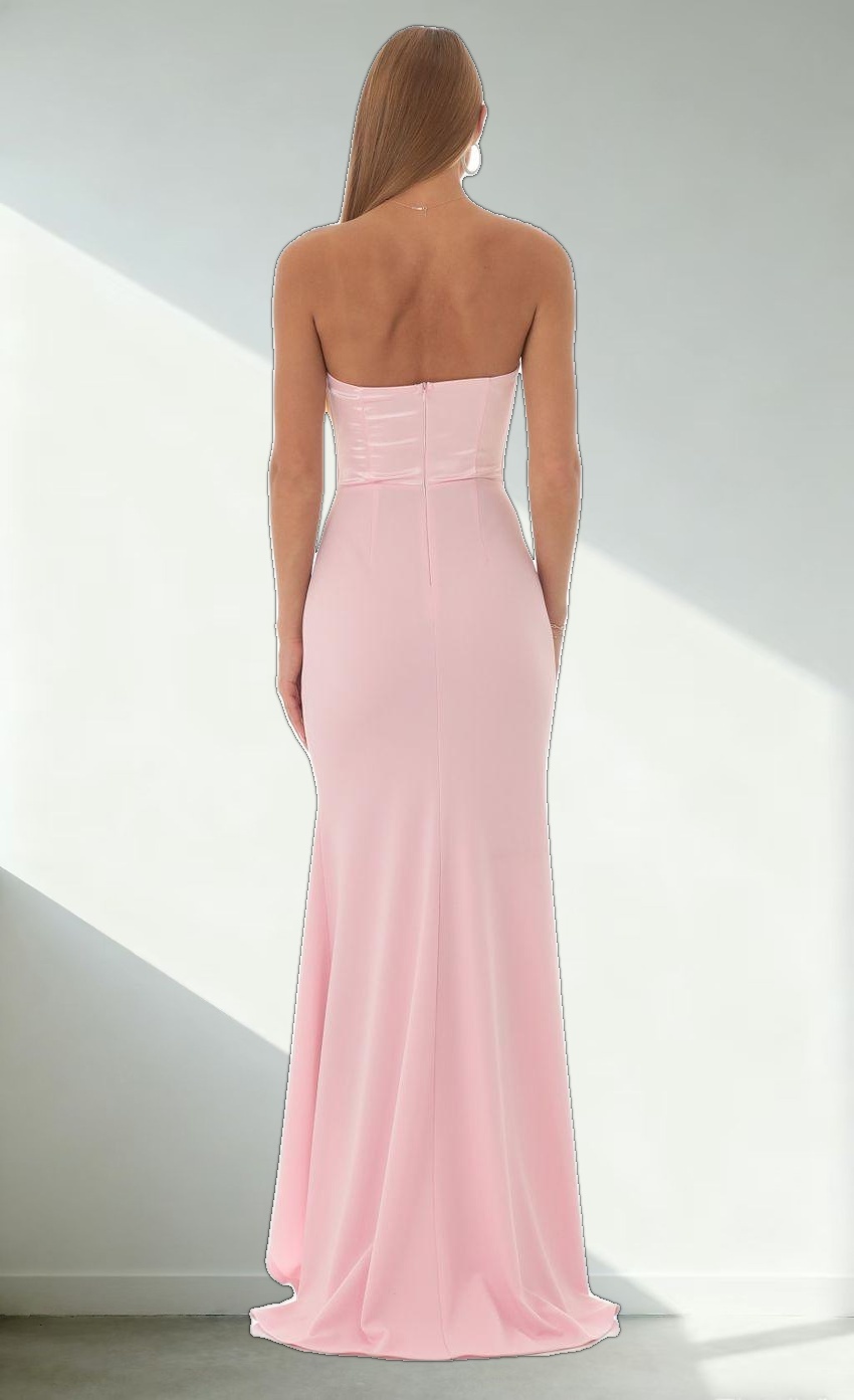 Satin Corset High Low Crepe Maxi Dress in Pink