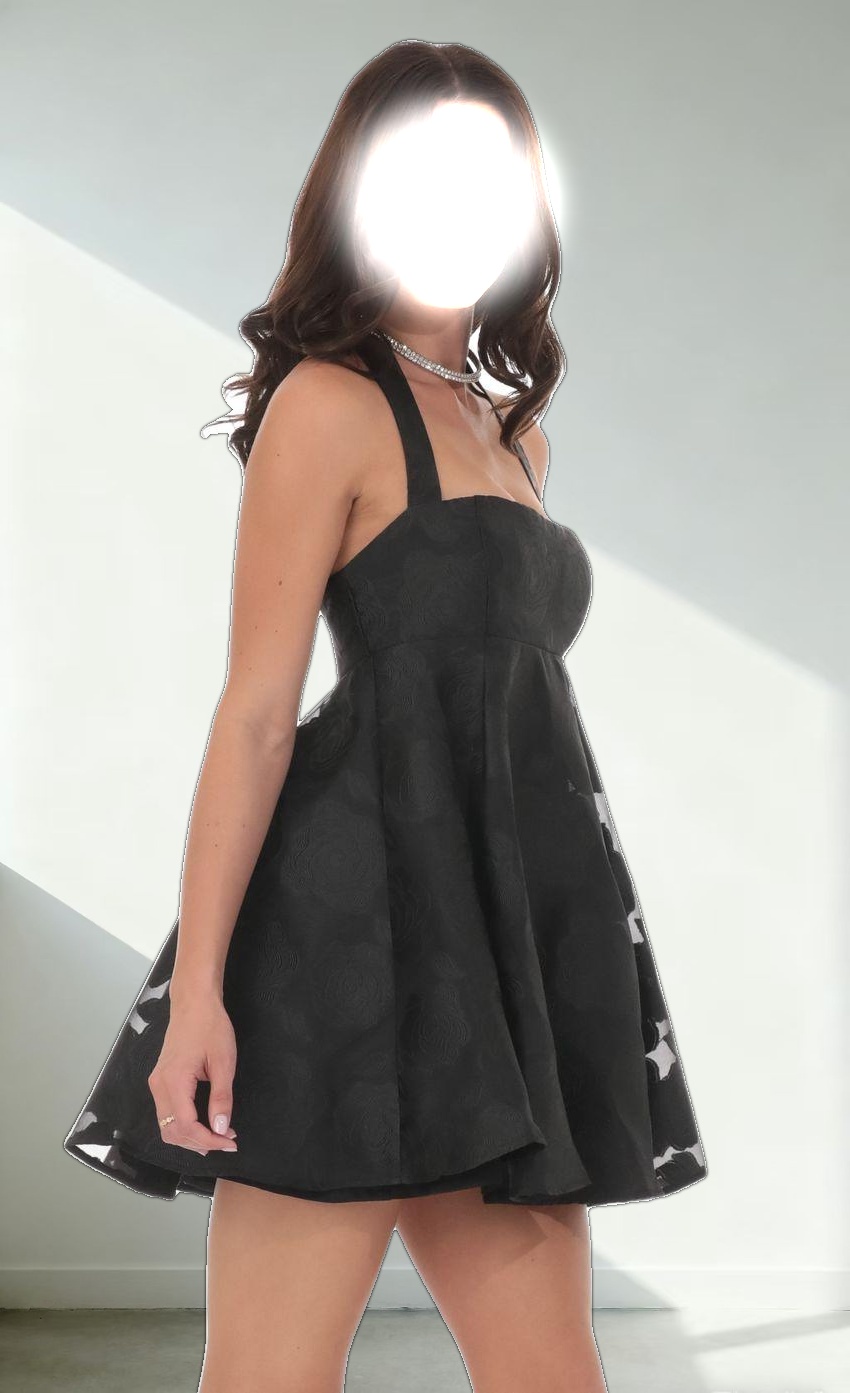 Floral Flare Babydoll Dress in Black