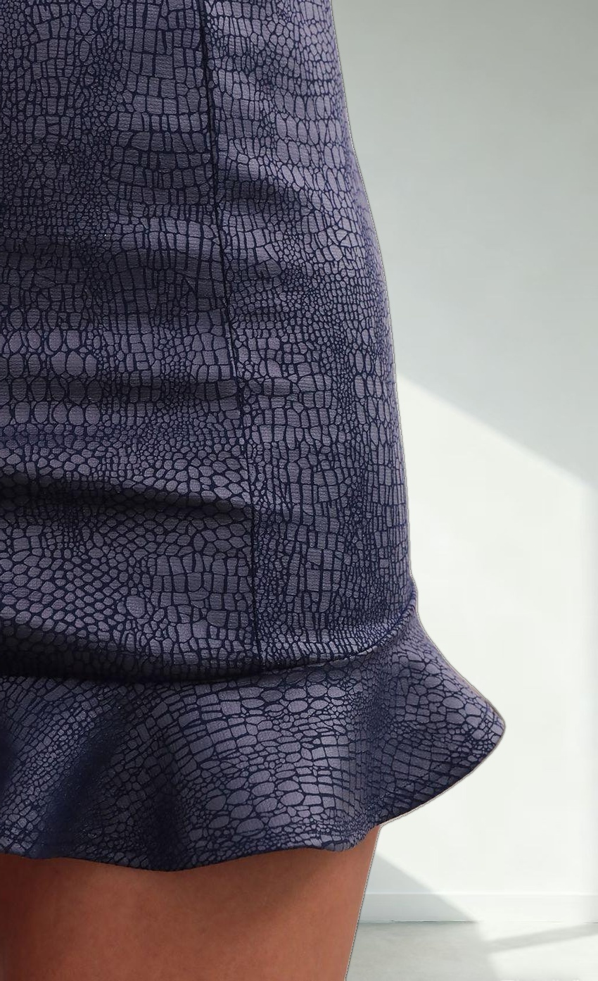 Ruffle Dress In Navy Faux Croc