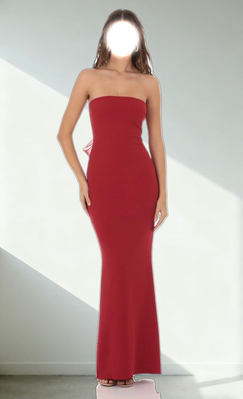 Back Bow Strapless Dress in Red