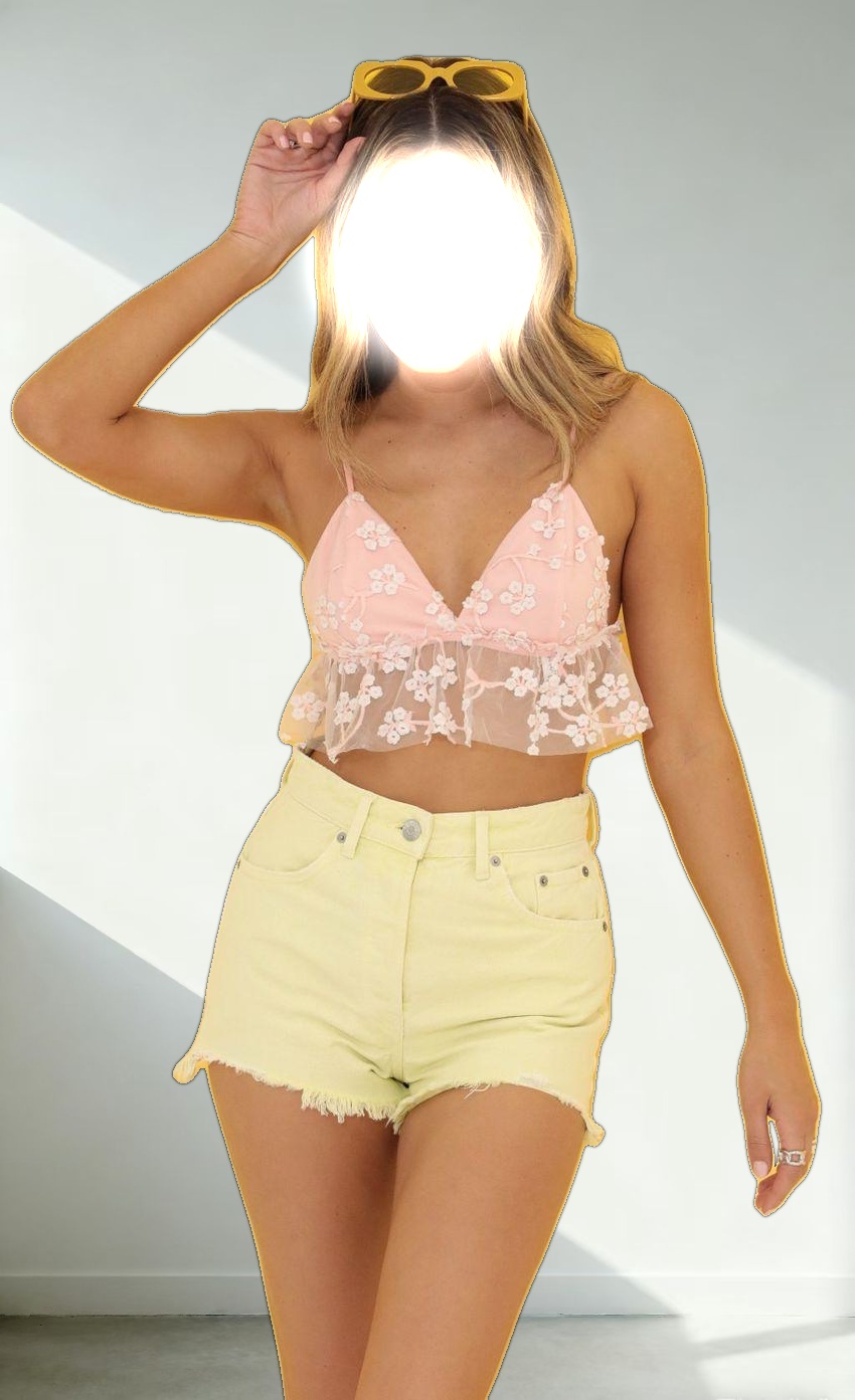 Embroidered Tulle Baby Doll Top in Pink