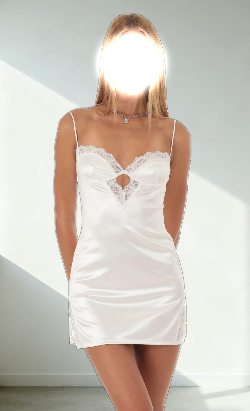 Satin Lace Cut Out Dress in White