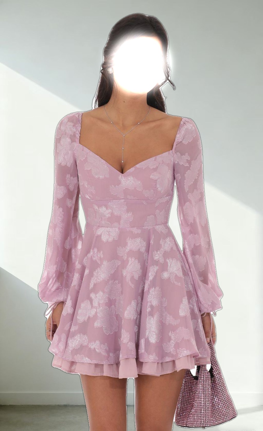 Floral Chiffon Fit and Flare Dress in Lilac
