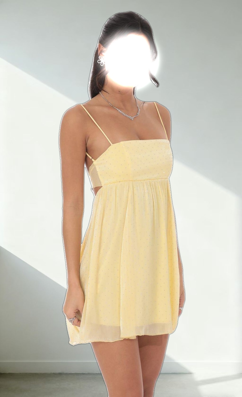 Rhinestone Babydoll Dress in Yellow