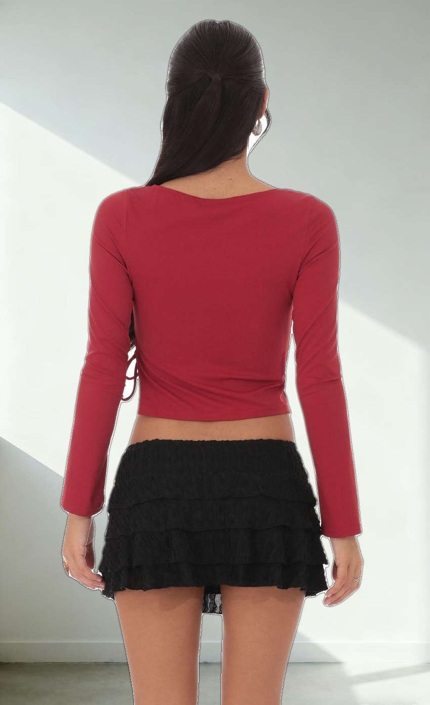 Side Tie Slit Top in Red