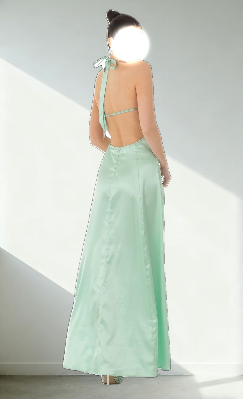 Rhinestone Halter Maxi Dress in Green